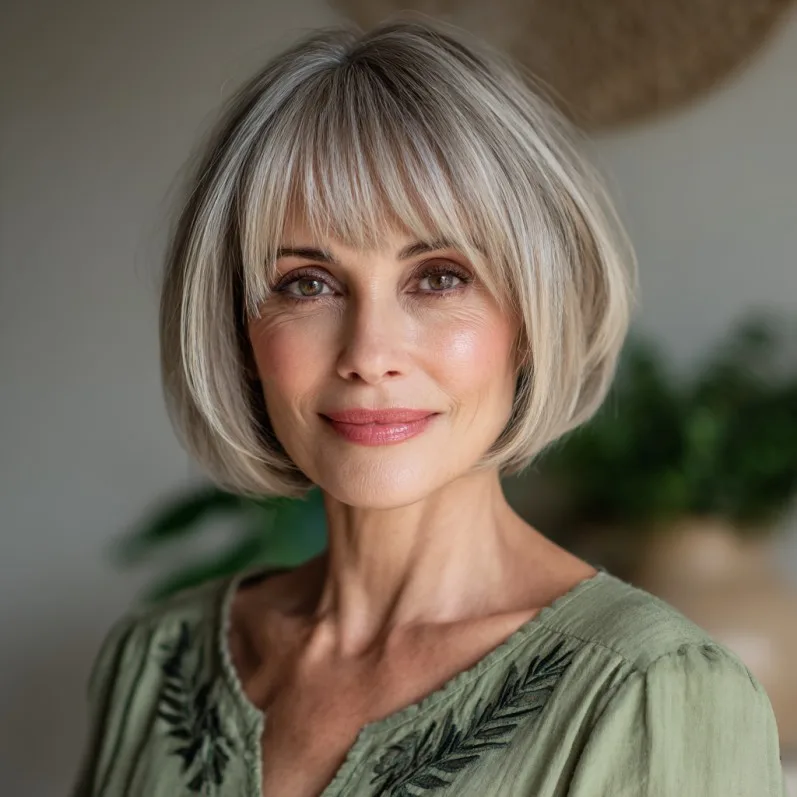 Classic Textured Bob with Soft Blunt Bangs