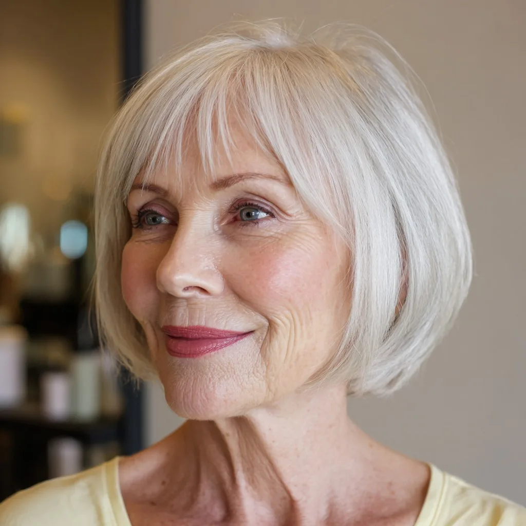 Classic Textured Silver Bob with Soft Bangs
