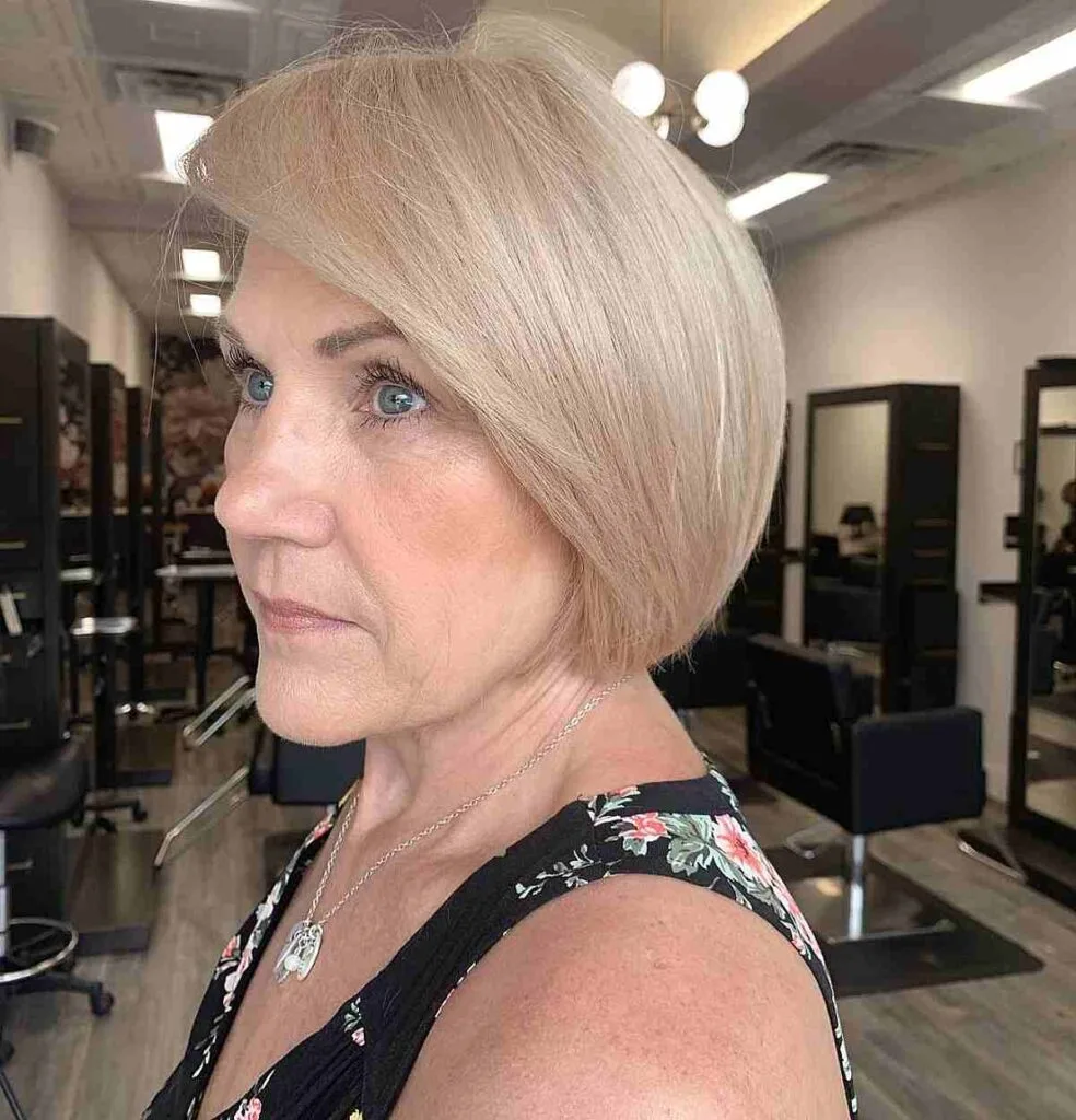 Contemporary Round Bob with Extended Side Bangs for Women Over Fifty