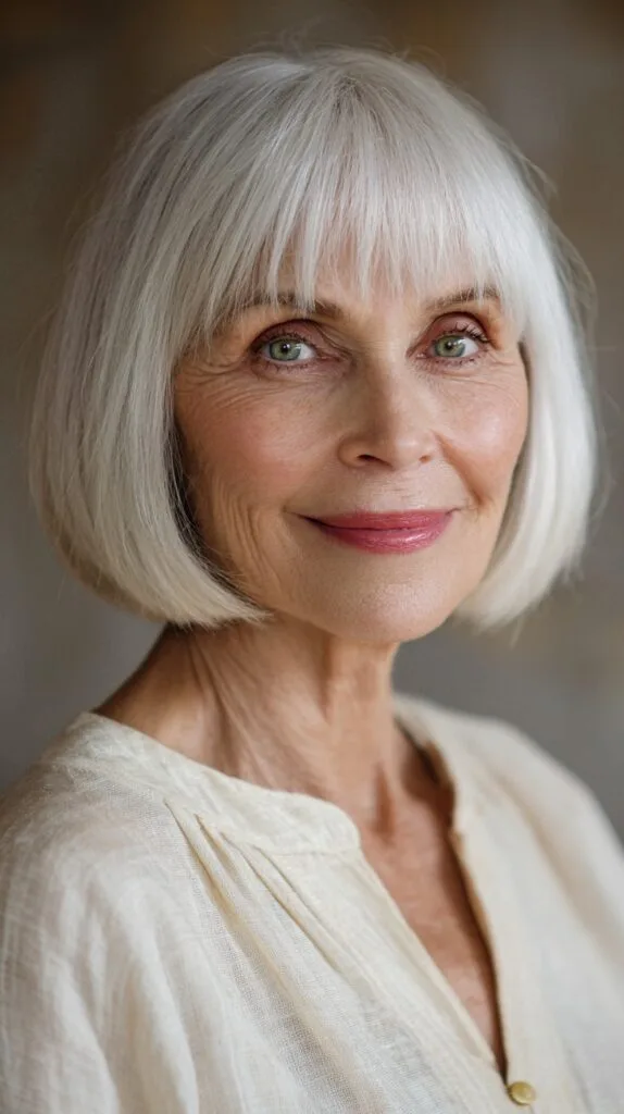 Cool-White Jaw-Length Blunt Bob with See-Through Micro-Fringe