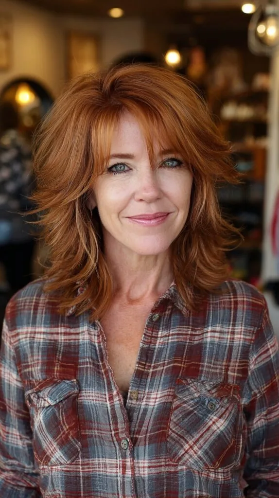 Copper Feathered Shag with Face-Framing Fringe