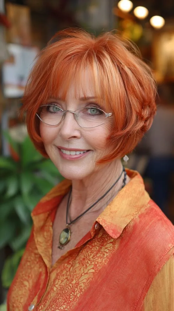 Copper Feathered Short Bob with See-Through Fringe