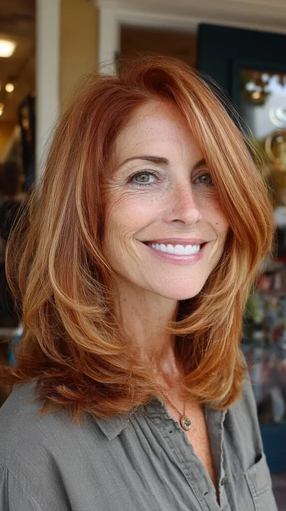 Copper-Red Mid-Length Layers with Rounded Feathered Ends