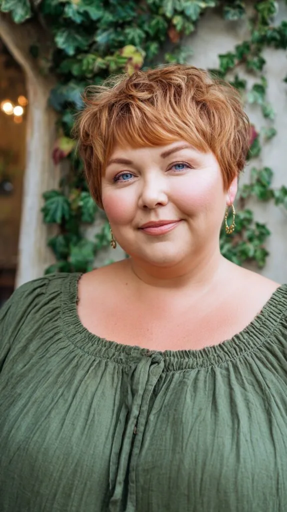 Cropped Copper Pixie with Soft Blended Fringe and Lifted Crown