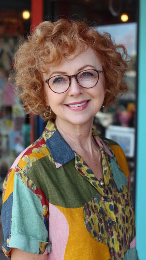 Cropped Curly Copper Bob with Soft Face-Framing Ringlets