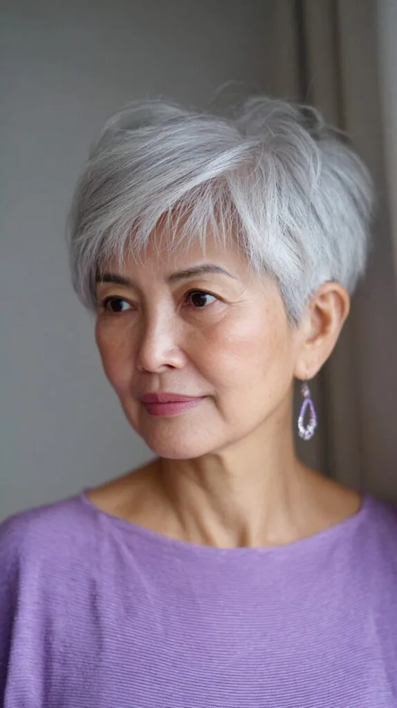 Cropped Pearl-White Pixie with Long Blended Fringe