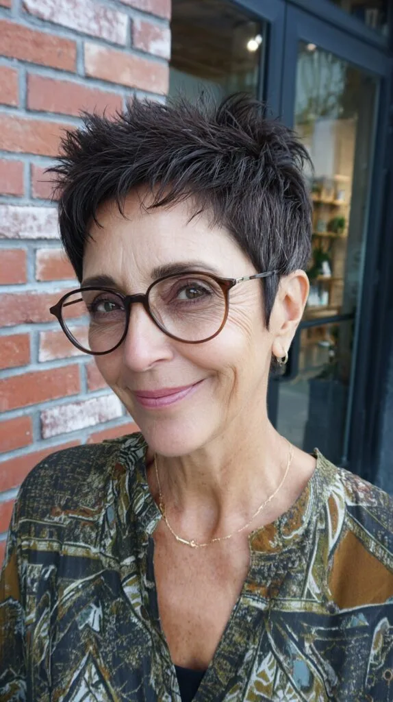 Cropped Spiky Pixie with Subtle Salt-and-Pepper Dimension