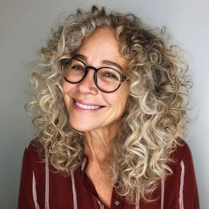 Curly Layered Balayage with Subtle Highlights