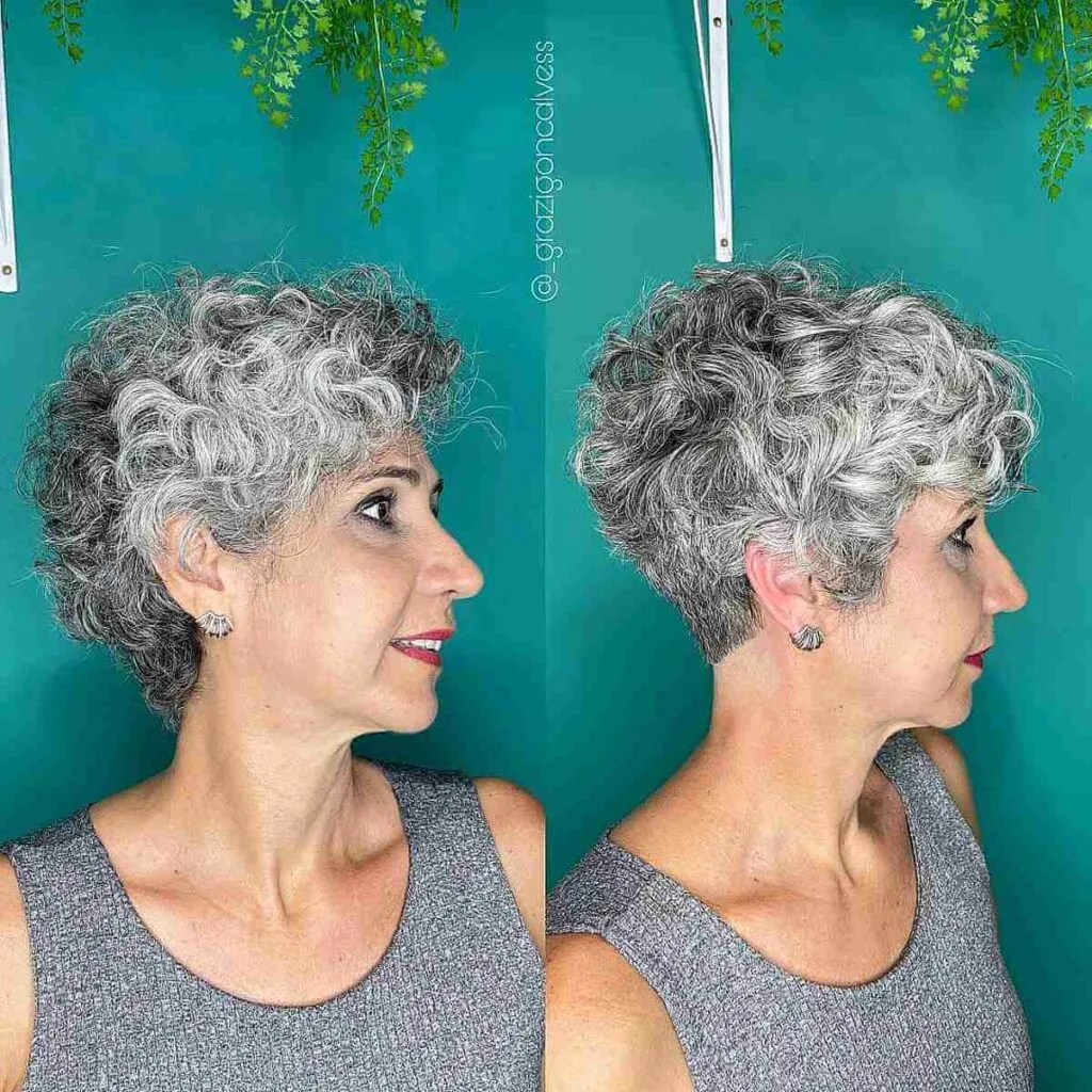 Curly Long Pixie in Salt-and-Pepper for Women Over 60
