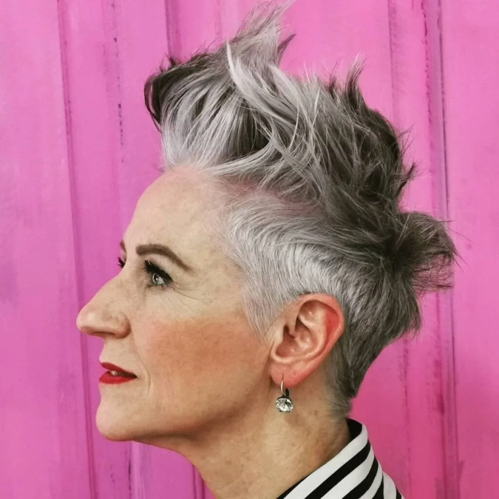 Daring spiky pixie for women over 60 with fine grey hair