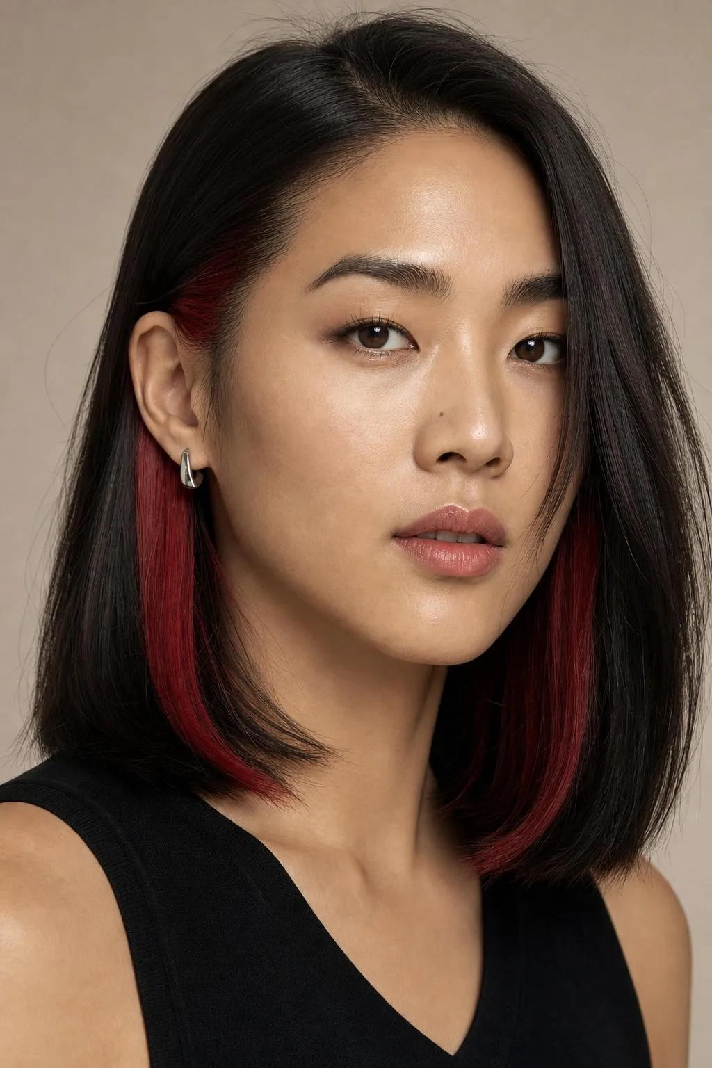 Dark Bob With Red Peekaboo