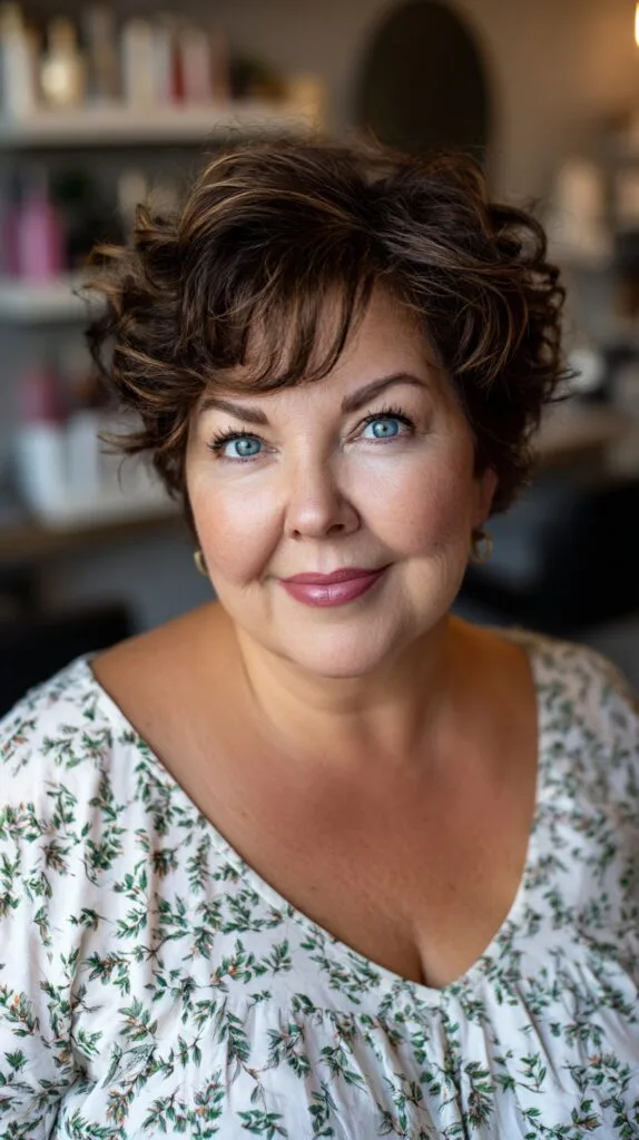 Dynamic Chestnut Tousled Curls for Round Faces