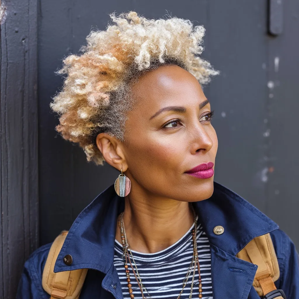 Dynamic Curly Tapered Cut with Sun-Kissed Highlights