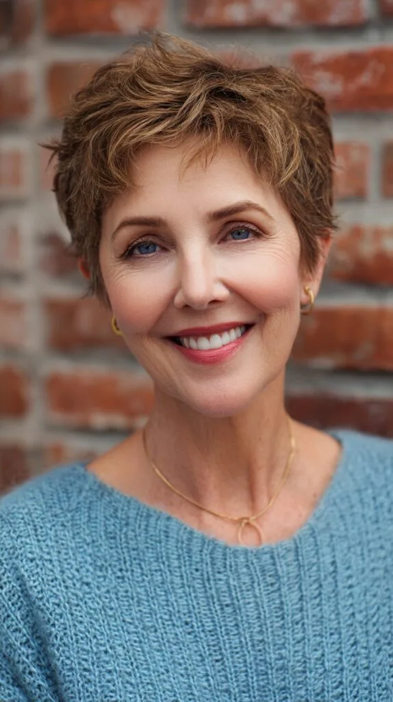 Dynamic Layered Chestnut Pixie for Mature Women