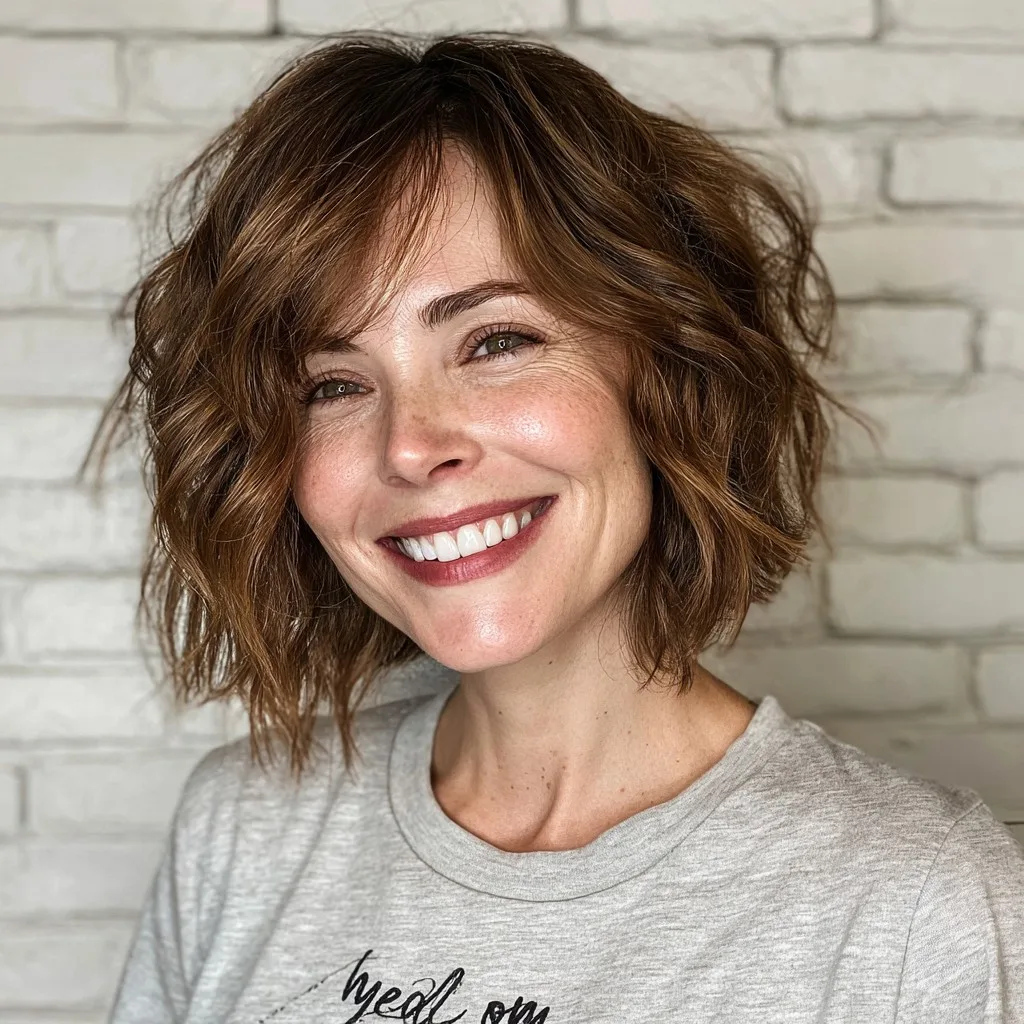 Dynamic Textured Bob with Playful Waves