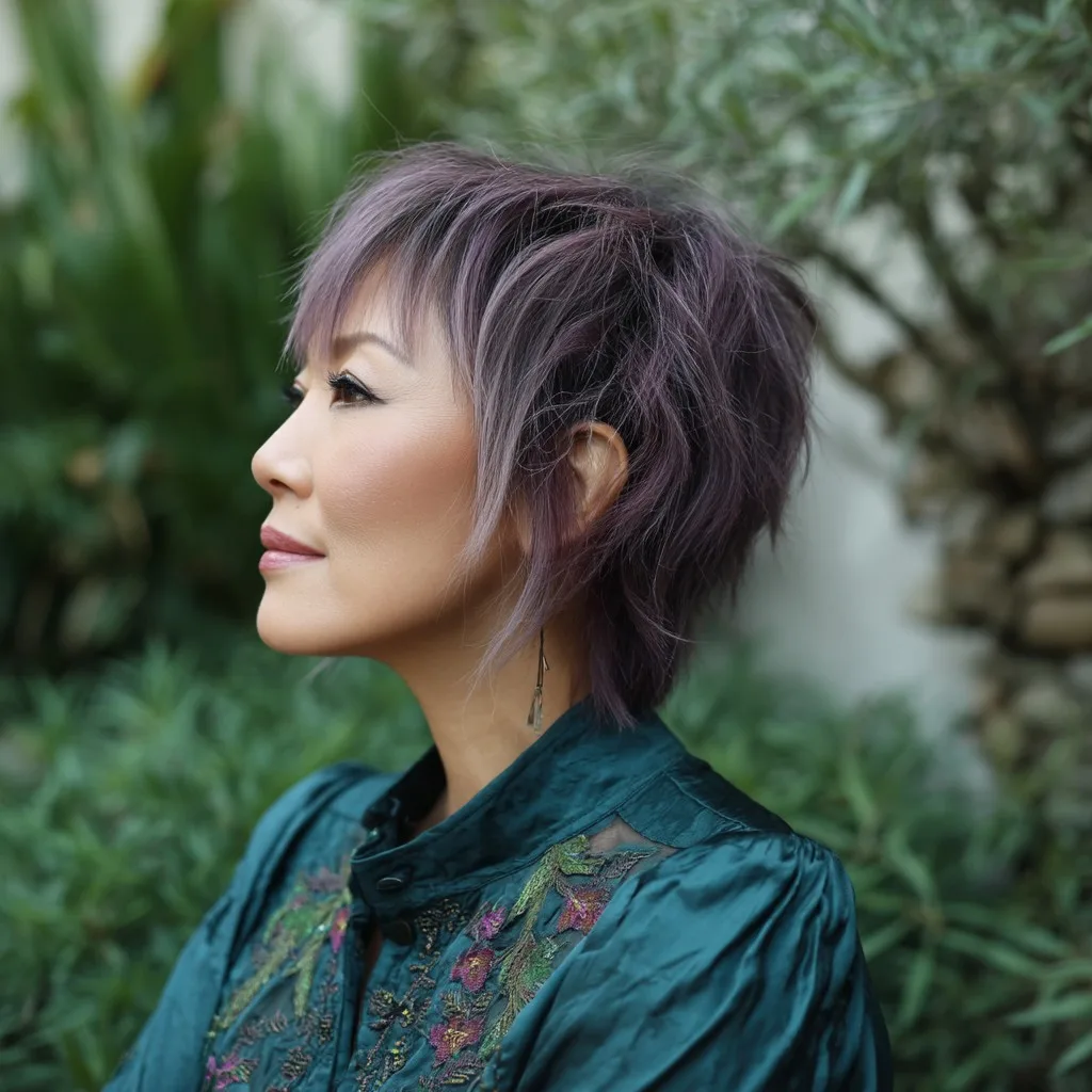 Edgy Textured Mixie Cut with Subtle Lilac Undertones