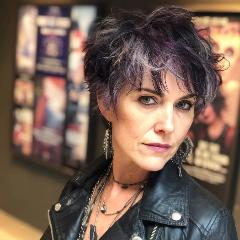 Edgy Textured Pixie Shag with Subtle Purple Highlights