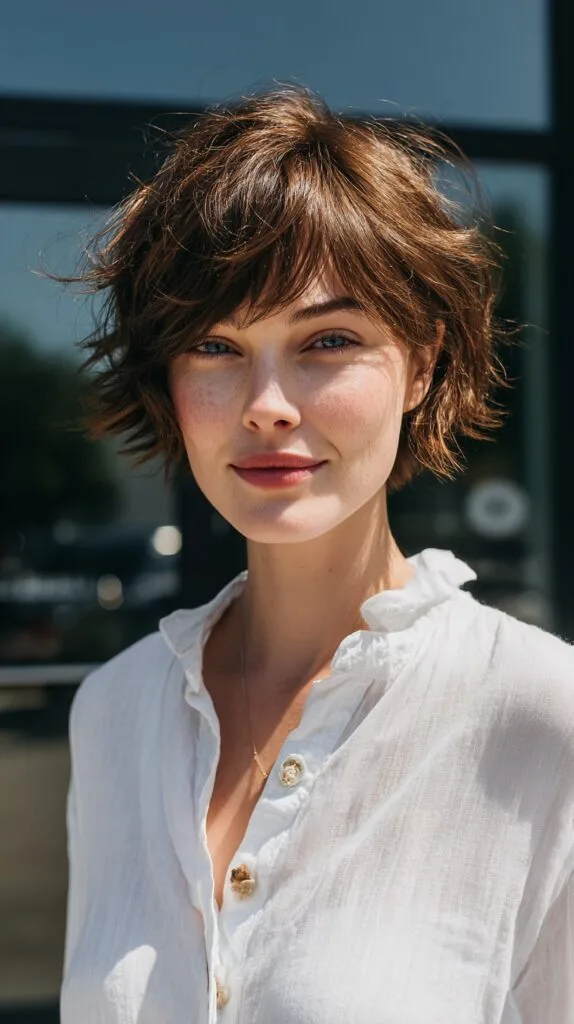 Effervescent Tousled Brunette Bob with Natural Highlights