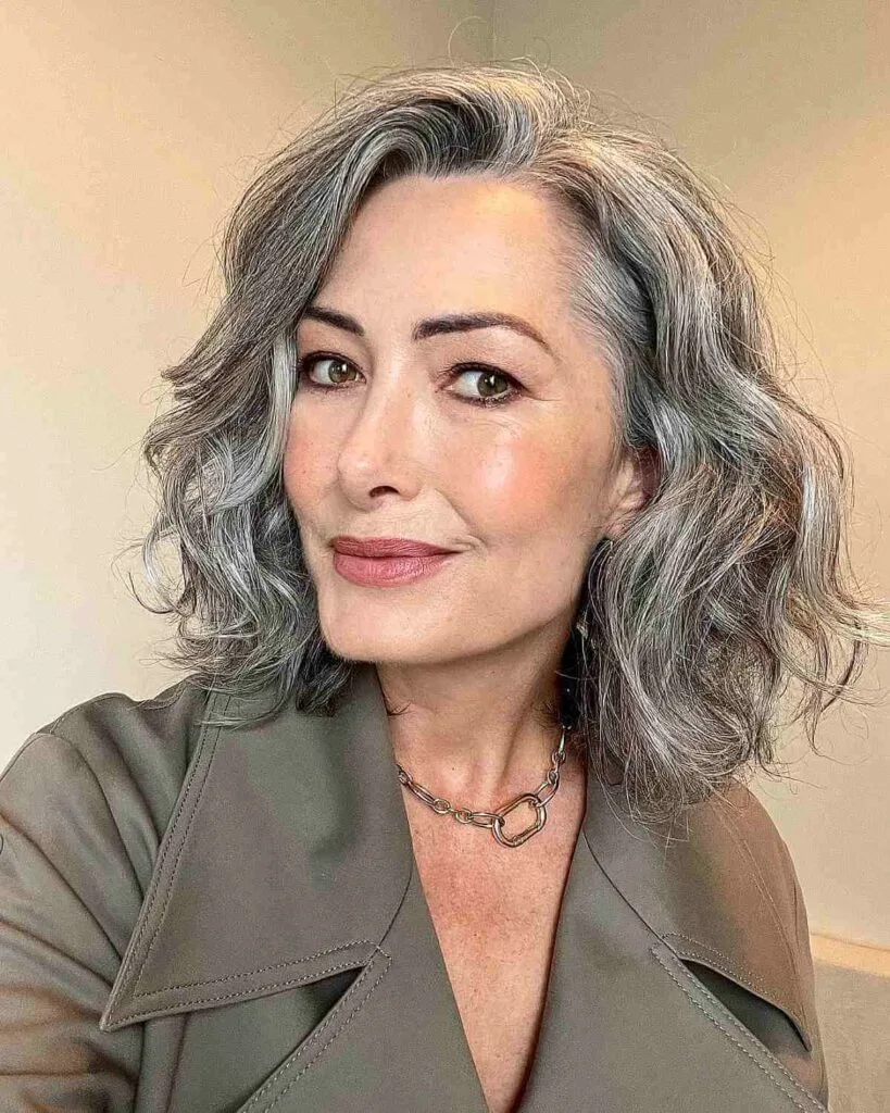 Effortless Textured Lob Haircut for a Lady Over 50