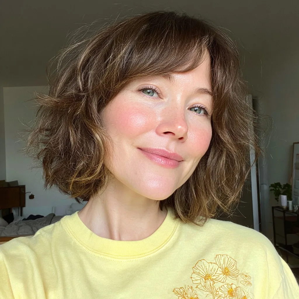 Effortlessly Chic Shaggy Bob with Curtain Bangs