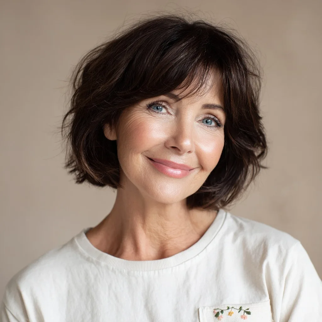 Effortlessly Chic Textured Bob with Face-Framing Bangs