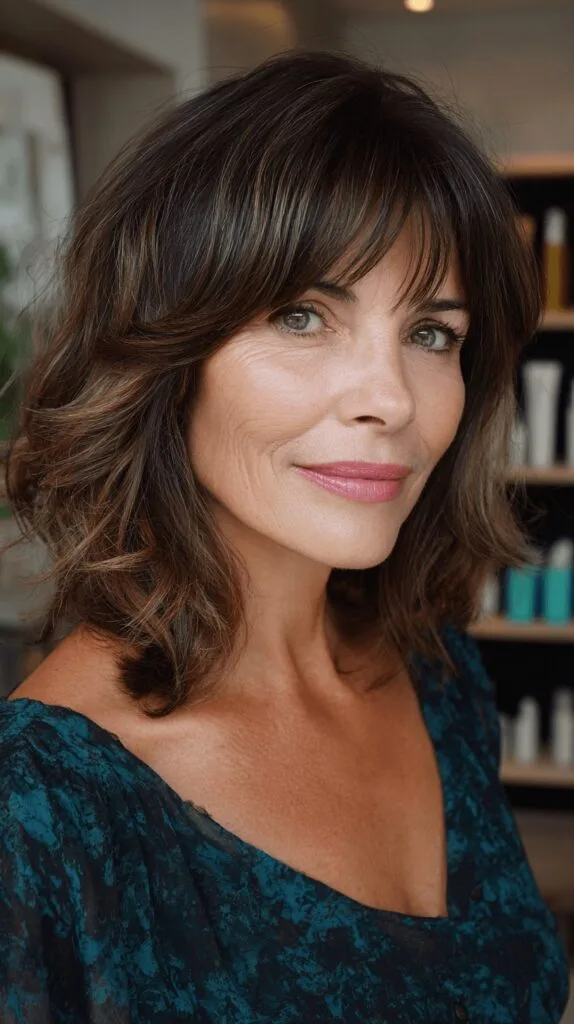 Effortlessly Chic Textured Lob with Face-Framing Bangs