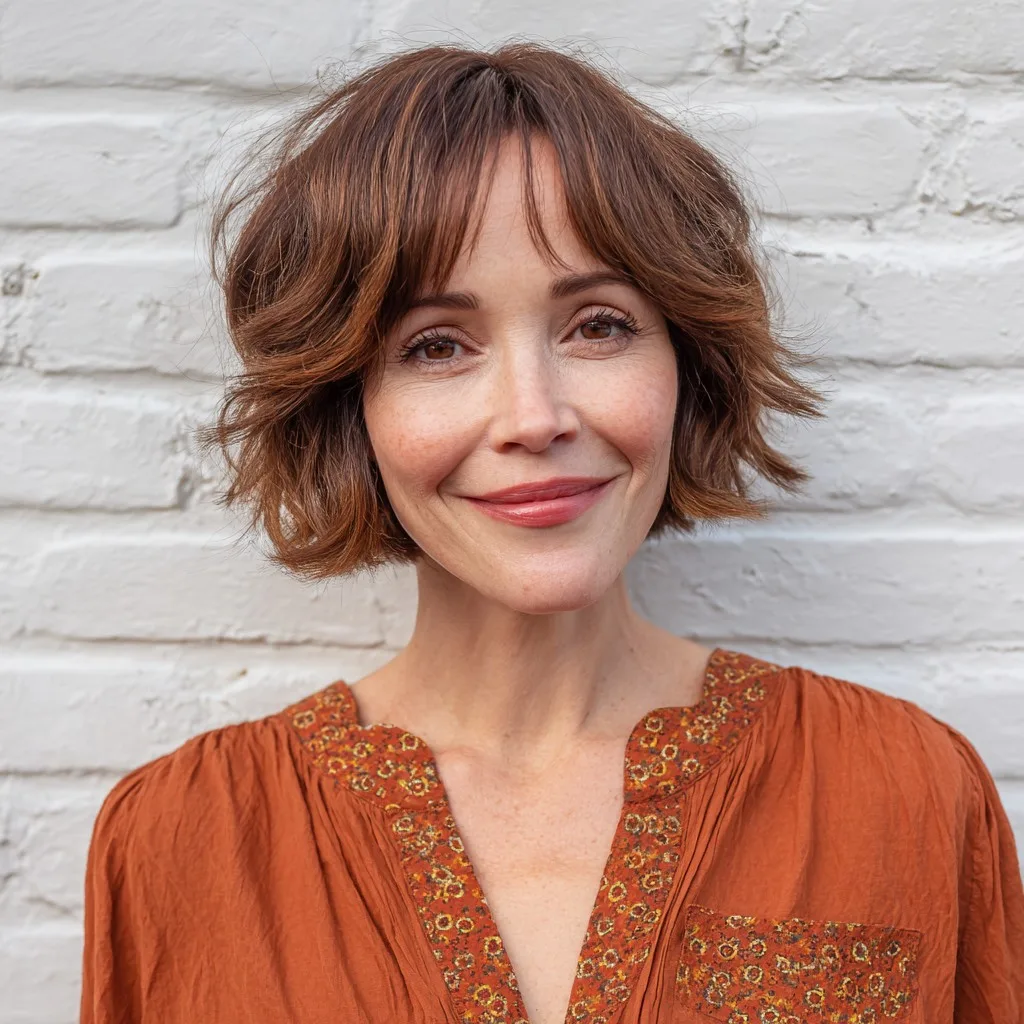 Effortlessly Textured Shaggy Bob with Soft Curtain Bangs