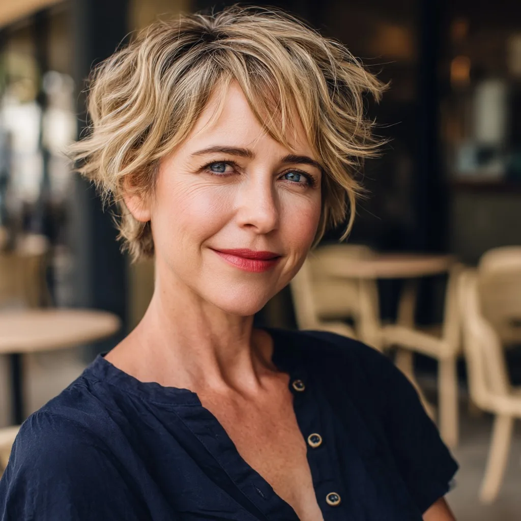 Effortlessly Textured Short Pixie Cut with Soft Waves