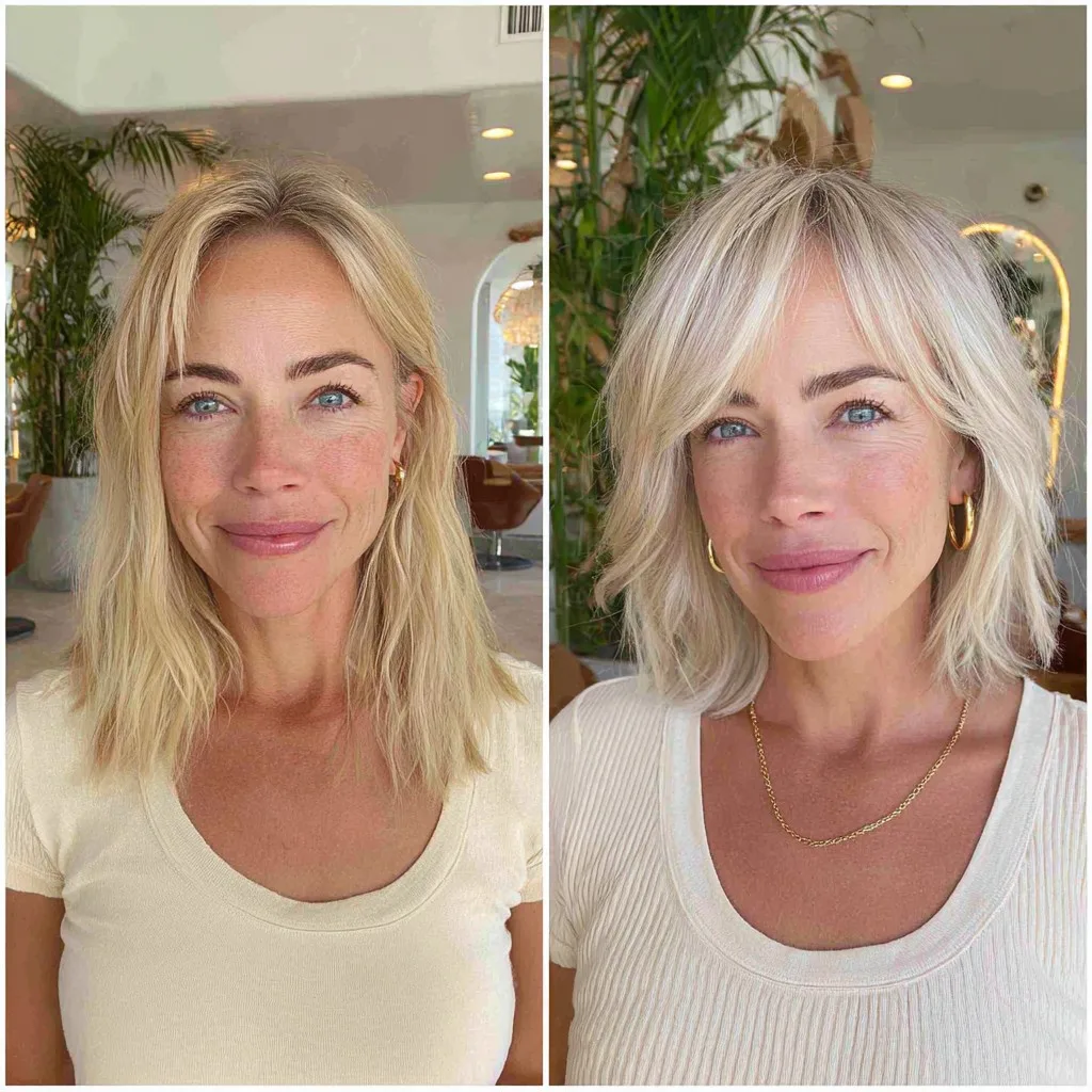 Effortlessly Tousled Shaggy Bob with Wispy Curtain Bangs