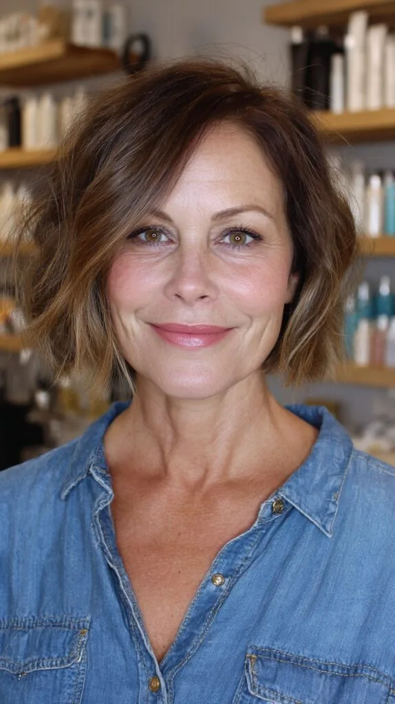 Elegant Brunette Layered Bob with Soft Highlights