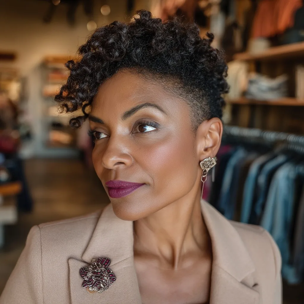Elegant Curly Short Cut with Tapered Sides