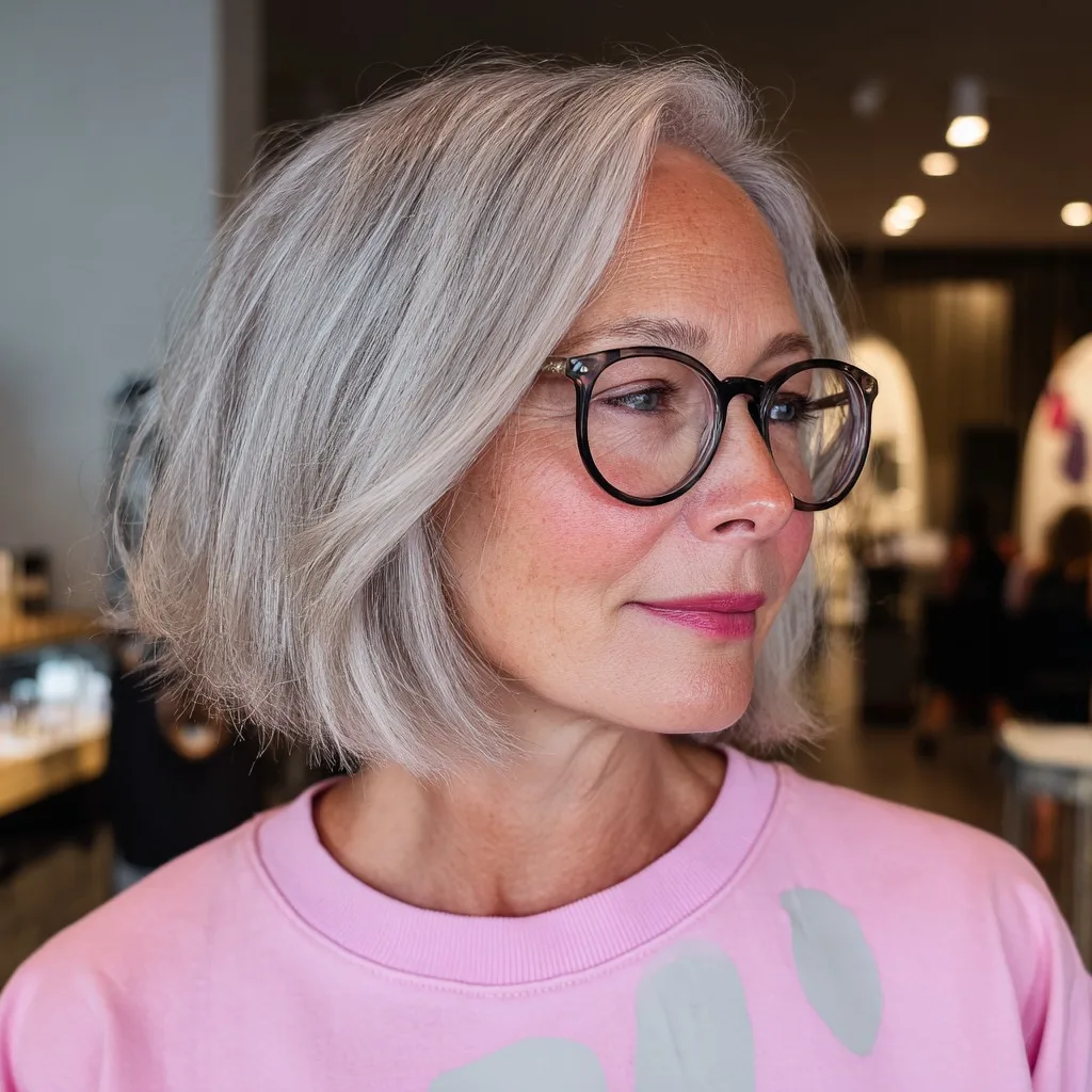 Elegant Gray Blunt Bob with Subtle Layers