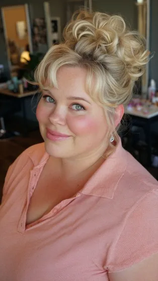 Elegant High Curly Updo with Soft Face-Framing Layers
