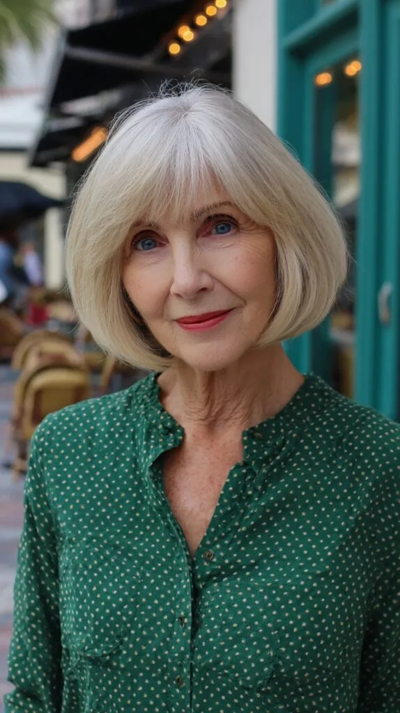 Elegant Layered Bob with Long Blunt Bangs