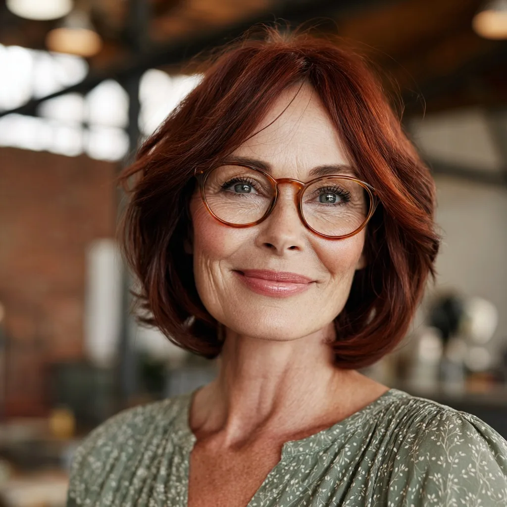 Elegant Layered Bob with Rich Auburn Highlights