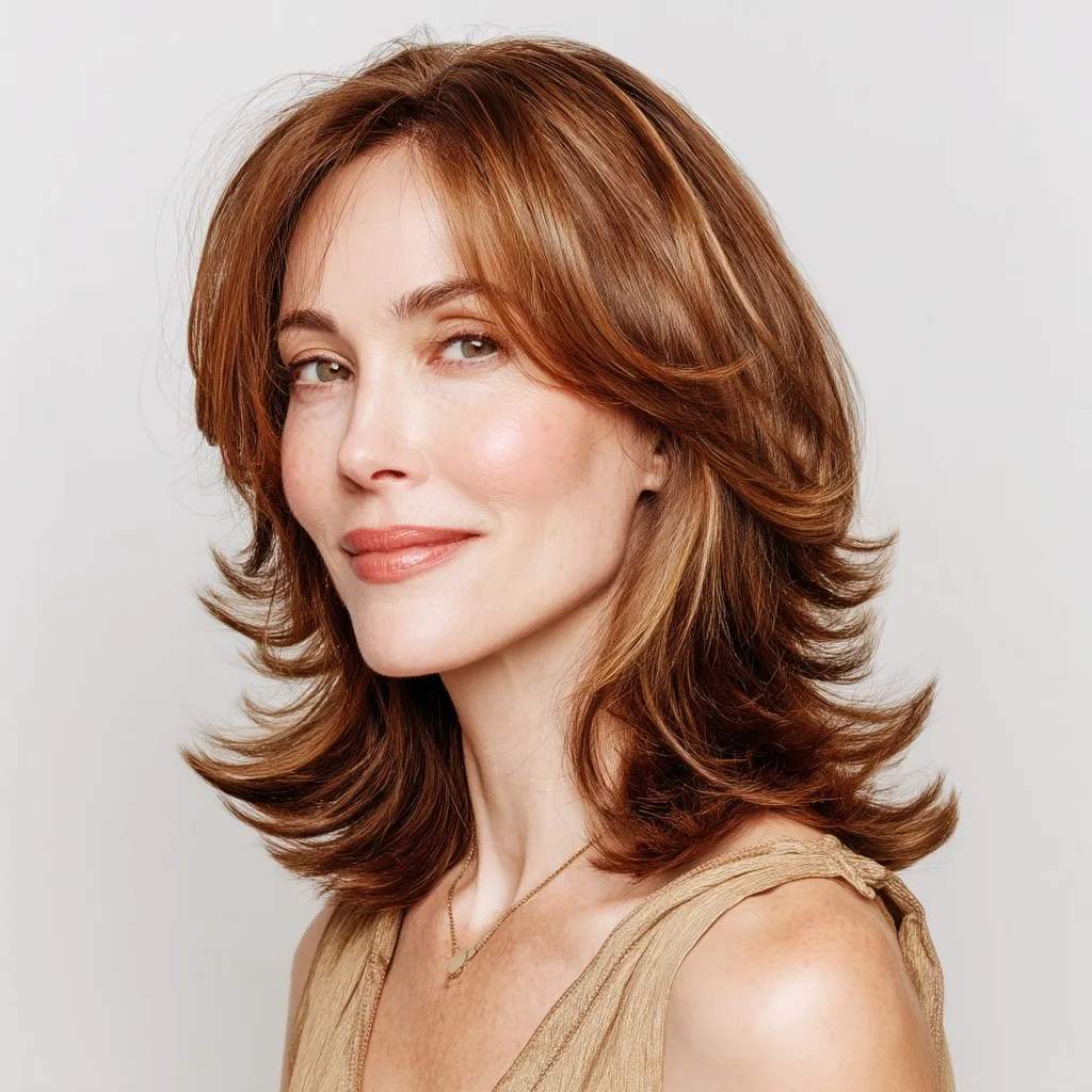 Elegant Layered Mid-Length Haircut with Soft Bangs
