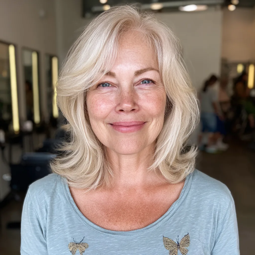 Elegant Light Blonde Layered Cut with Soft Waves