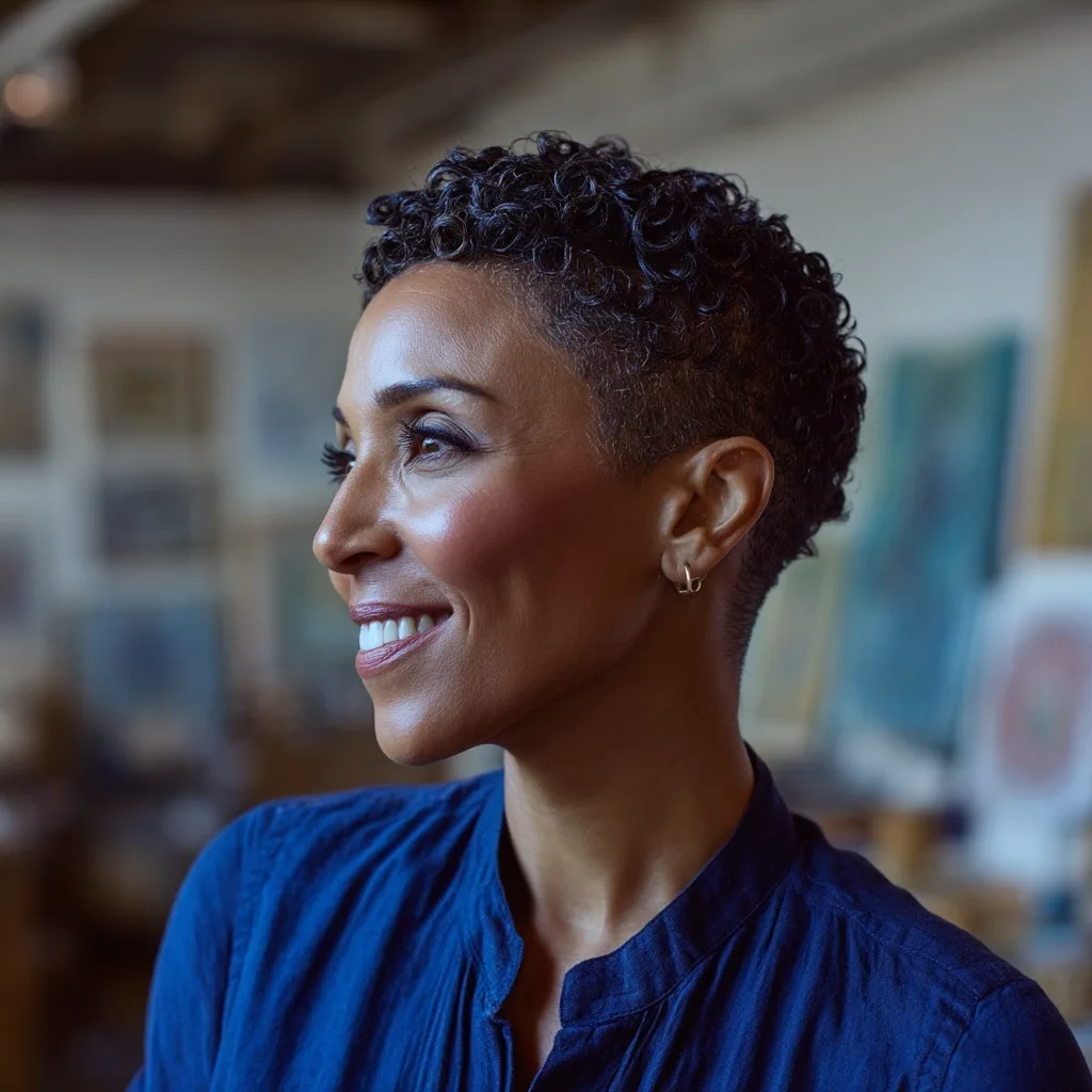 Elegant Short Curly Cut with Tapered Sides