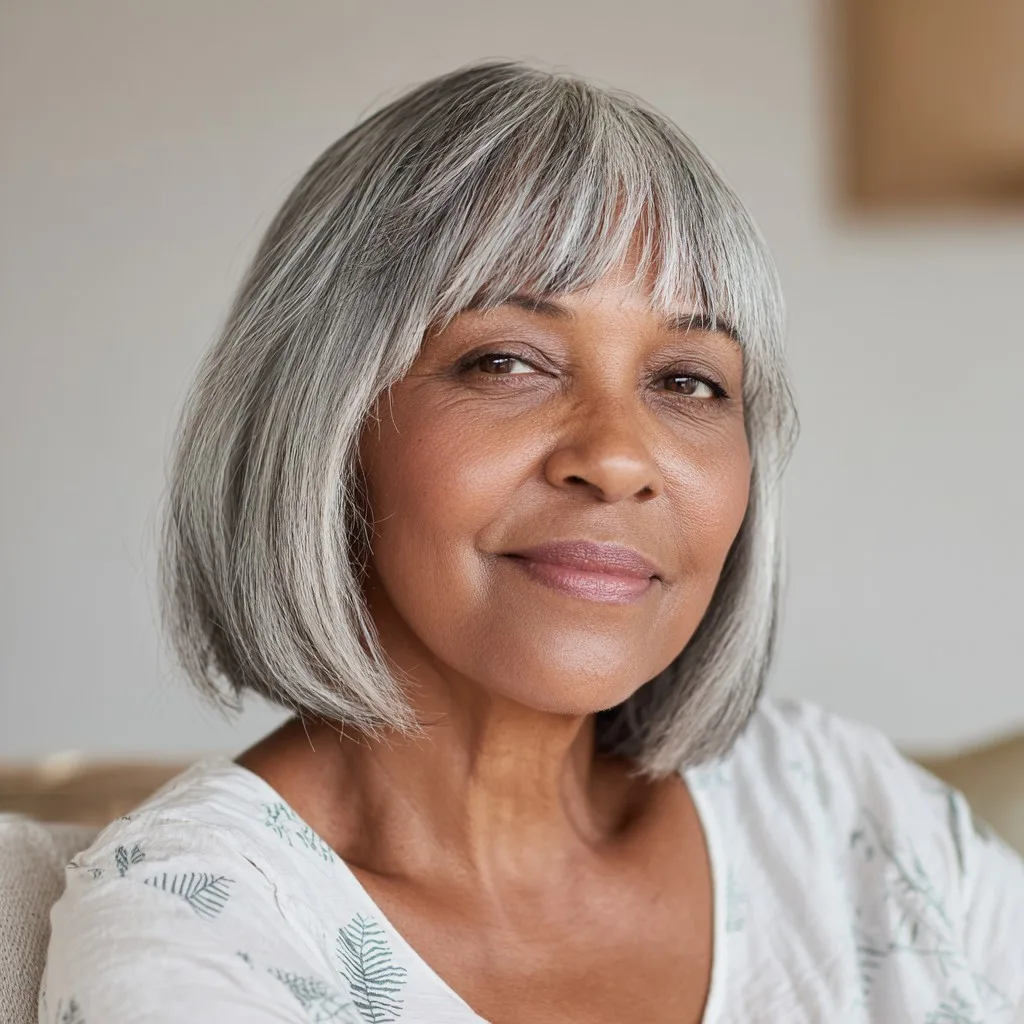 Elegant Silver Bob with Soft Bangs