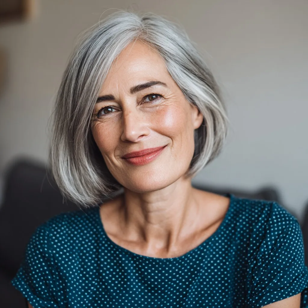 Elegant Silver Rounded Bob with Subtle Movement