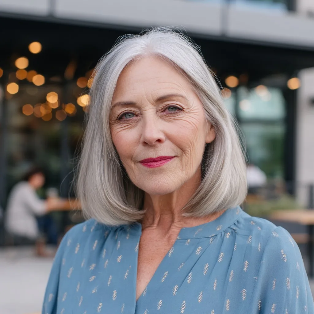 Elegant Silvery Blunt Cut with Subtle Face-Framing Layers
