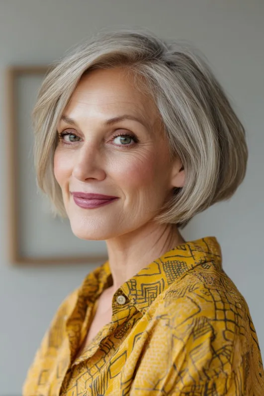 Elegant Silvery Wedge Bob with Soft Texture