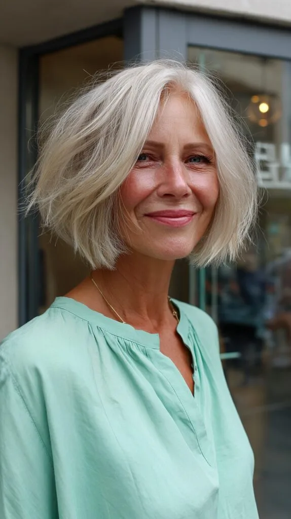 Elegant Sleek Silver Bob with Gentle Waves