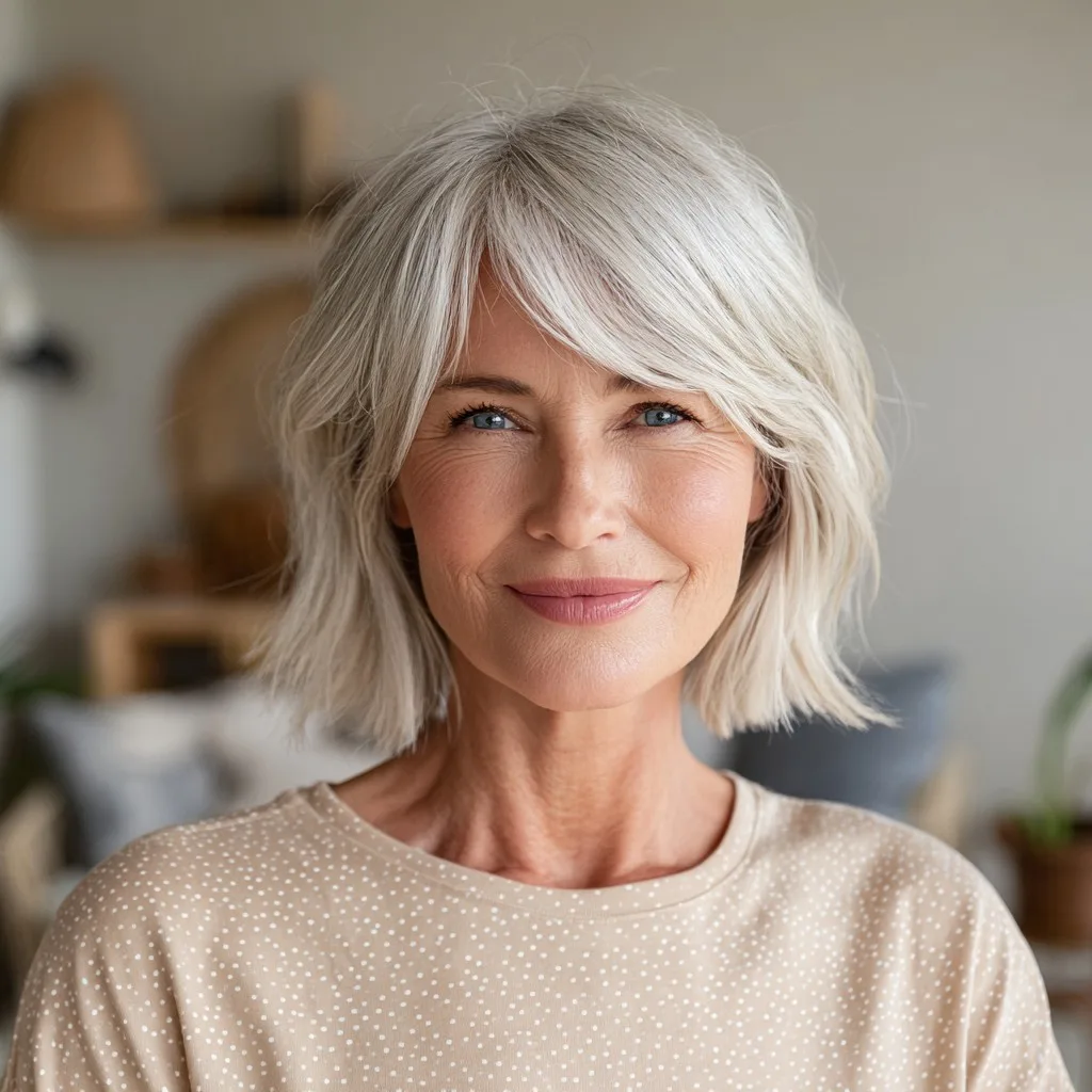 Elegant Soft Silver Shag with Face-Framing Layers