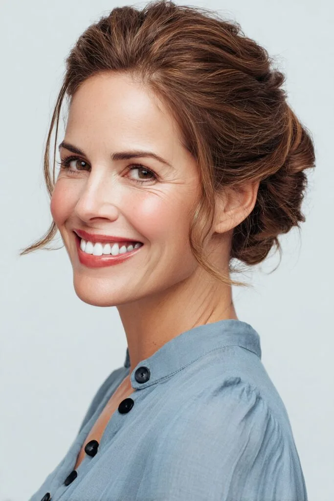 Elegant Soft Updo with Face-Framing Tendrils