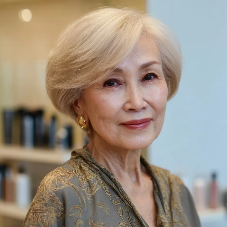 Elegant Softly Layered Silver Bob with Gentle Movement
