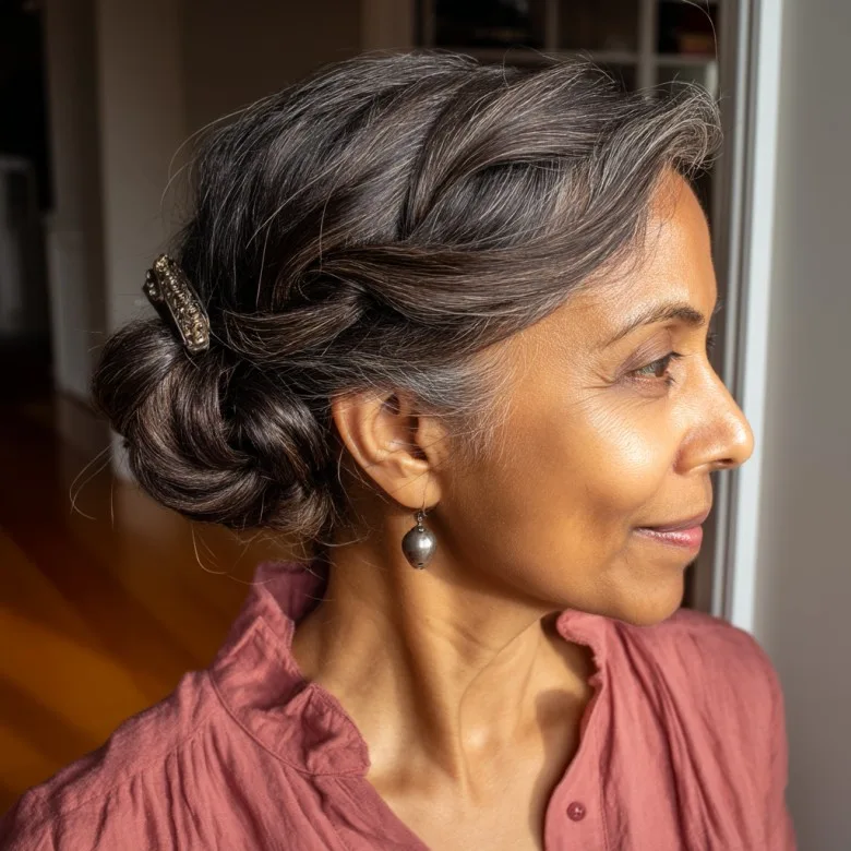 Elegant Twisted Chignon with Subtle Highlights