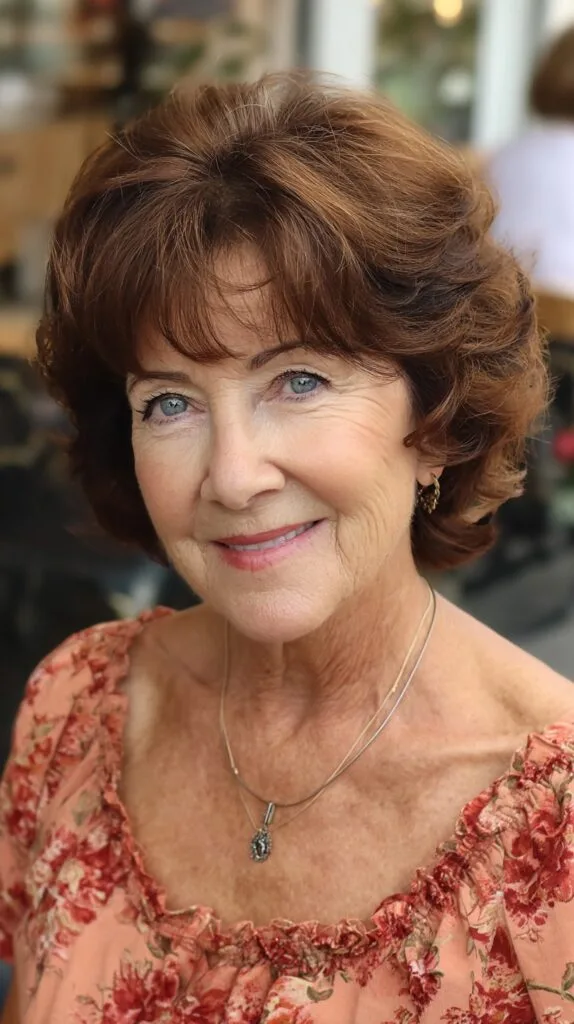 Feathered Chestnut Short Bob with Lifted Crown and Micro-Fringe