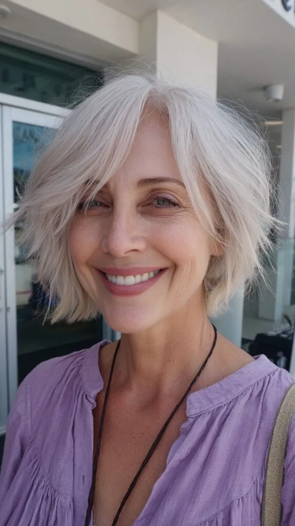 Feathered Platinum Bob with Soft Textures