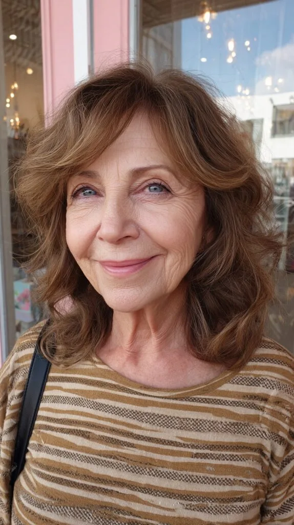 Feathered Shoulder-Length Waves with Natural Gray Root Dimension